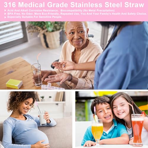 Quality Upgraded 9In Medical Grade 316 Stainless Steel Straws Set 1 PCS with 3 Silicone Accessories