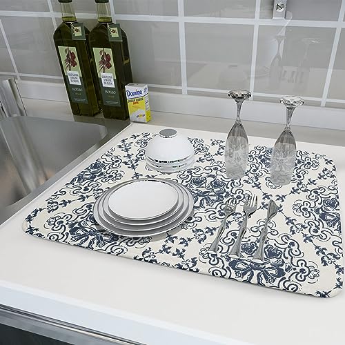Bohemian Grey Retro Dish Drying Mat for Kitchen Counter