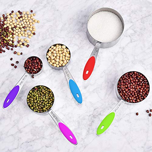 Stainless Measuring Cups and Spoons Set with Silicone Handle