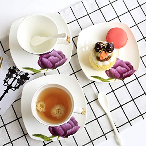 Bone China Tea Set Serving European Floral Tea Set Coffee Set with Heating Tea Stove and Coffee Spoon Teapot Tea Cup Saucer Gift Giving and Family Wedding
