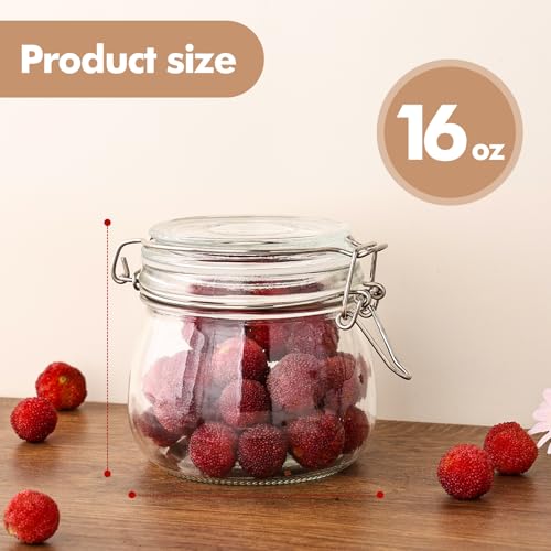 16oz 6 Pack Round Glass Jars with Airtight Lid (6 Count)