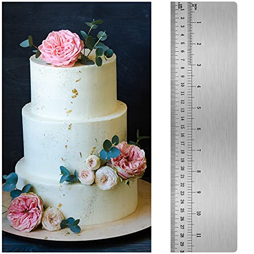12 Inches Stainless Steel Cake Scraper with Scale Cake Edge Smoother Decorating Comb Baking Scraper Tool for Baking Measuring Buttercream Home Kitchen Accessory