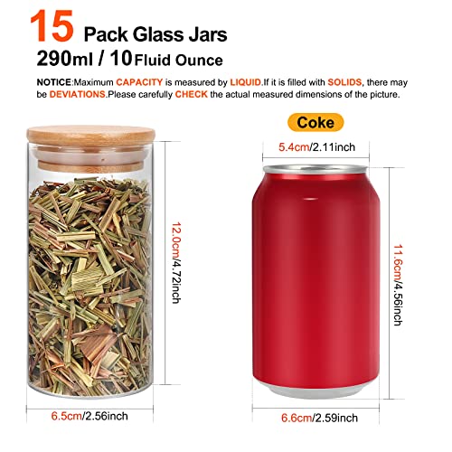 15 Pack 10 oz Glass Jars With Bamboo Lids for Kitchen (15 Count)