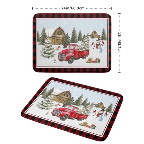 Christmas Truck Dish Drying Mat 18x24 inch Large Winter Snowman Xmas Trees Snow Farm Dish Drainer Mats Red Black Buffalo Plaids Absorbent Dish Drying Pad for Kitchen Countertop Decor