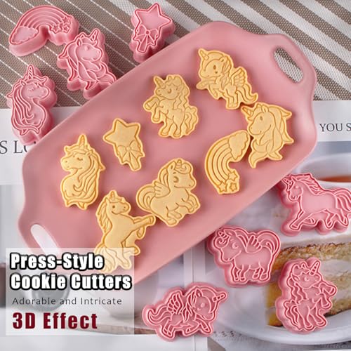 8 Pcs Unicorn Cookie Cutters Set Baking Molds 3D Unicorn Press type Cookie Cutter for Baking