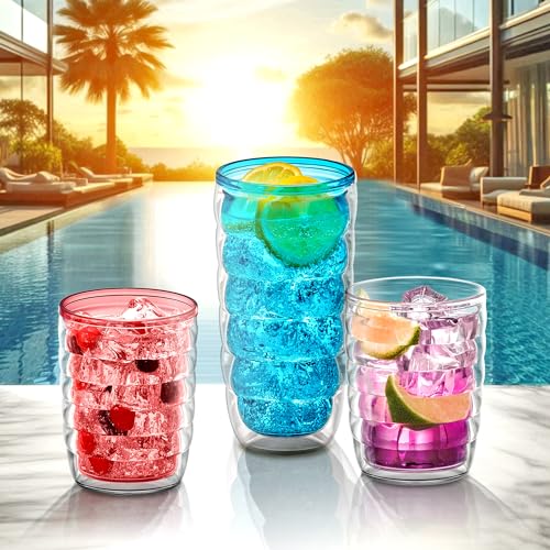 Arctic - 24-Ounce Insulated Plastic Tumblers (Set of 4), Double-Wall Plastic Drinking Glasses, Mixed-Color High-Balls, Reusable Cups, BPA-Free, Shatter-Proof, Dishwasher-Safe (4 Count)