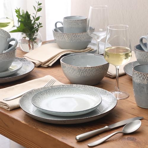 Jasper 16 Piece Plates and Bowls Reactive Glaze Dishes Stoneware Ceramic Dinnerware Set