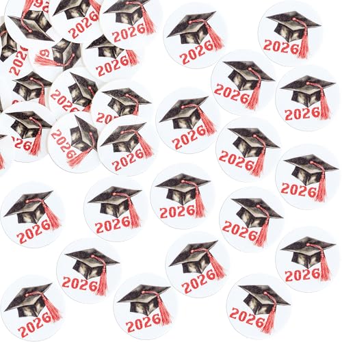 48Pcs Edible 2026 Graduation Cap Cupcake Toppers Wafer Paper Class of 2026 Grad Cap Cupcake Picks for 2026 Graduation Theme Party Cake Decorations Supplies Red (48 Count)