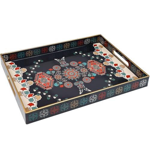 Plastic Decorative Serving Tray with Handles for Coffee Table