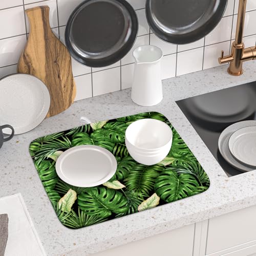 Tropical Palm Leaf Dish Drying Mat for Kitchen Countertop