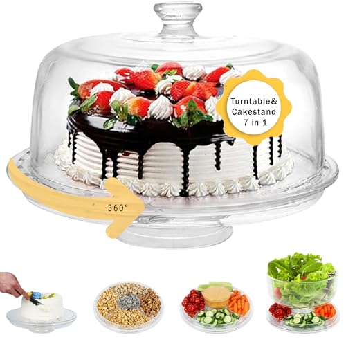 7in1 Rotating Multifunctional Acrylic Cake Stand with Lid & Cake Turntable