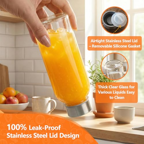Glass Juice Bottles with Lid 12 oz
