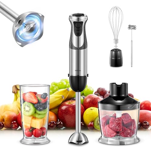 5-in-1 Hand Immersion Blender 1000W Handheld, Copper Motor Stainless Steel Blade Stick Blender, Mixing Beaker, Food Processor, Whisk, Milk Frother, for Smoothies Puree Baby Food (Black1)