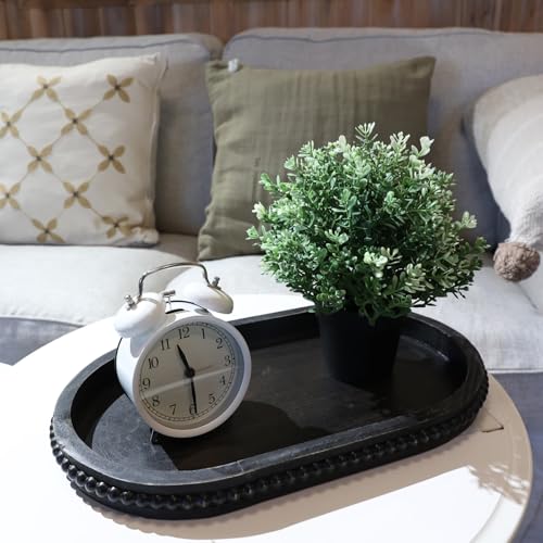 Vintage Black Oval Wood Decorative Ottoman Tray for Coffee Table