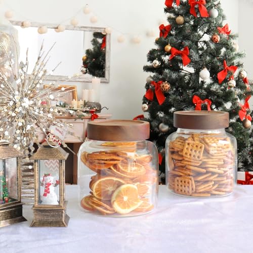 40 oz Glass Jars with Wooden Airtight Lid Herb Spice Canister Round Clear Glass Food Storage Container for Pantry Sugar Tea Coffee Bean Spice Cookies Bath Salts