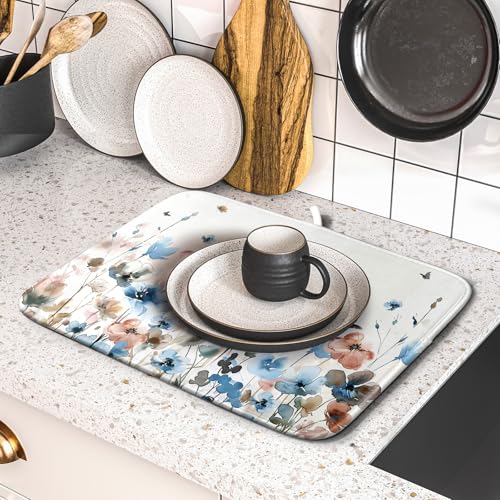 Watercolor Floral Dish Drying Mat