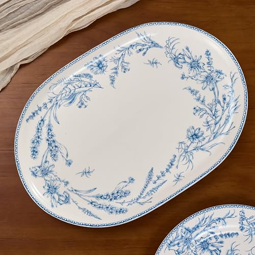 Blue Garden Toile De Jouy 16 plus 12 inch Oval Platters Set (2 Count)