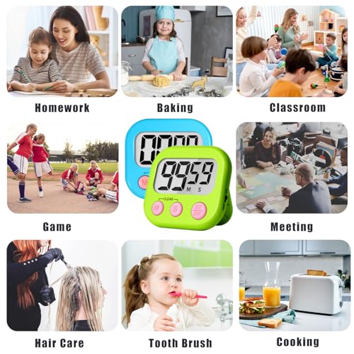 Digital Kitchen Timers for Cooking Kids Blue Green 6 Pack (6 Count)