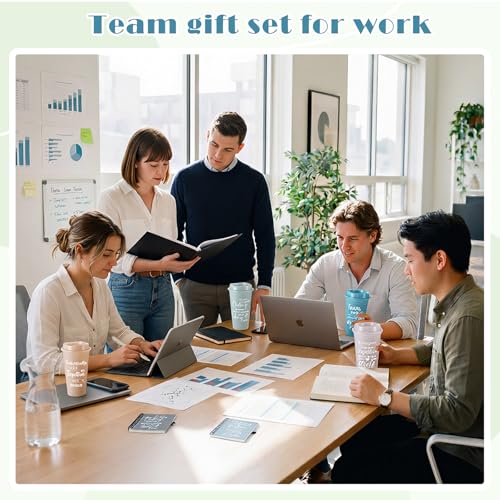24 Set 96 Pcs Team Appreciation Gift Set Inspirational Employee Appreciation Gift Bulk 16 oz Coffee Cups with Team Notebook Pen Keychains for Staff Teacher (24 Count)