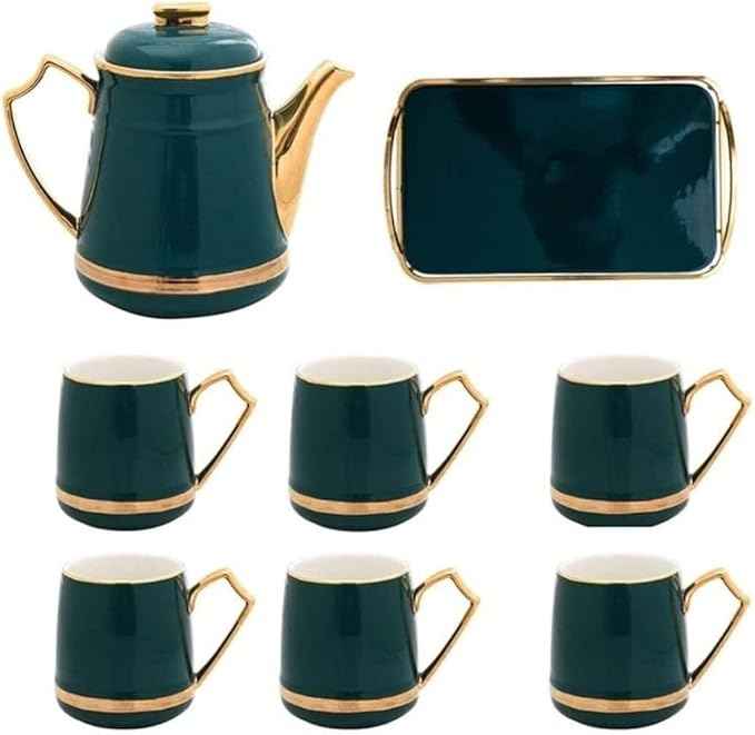 Nordic Luxury Tea Set - Bone China Teacup Set with Tray, 6-Piece or 8-Piece, Elegant Teapot with Filter for Fruit & Scented Tea, Perfect for Tea Parties & Gifts(8pcs)