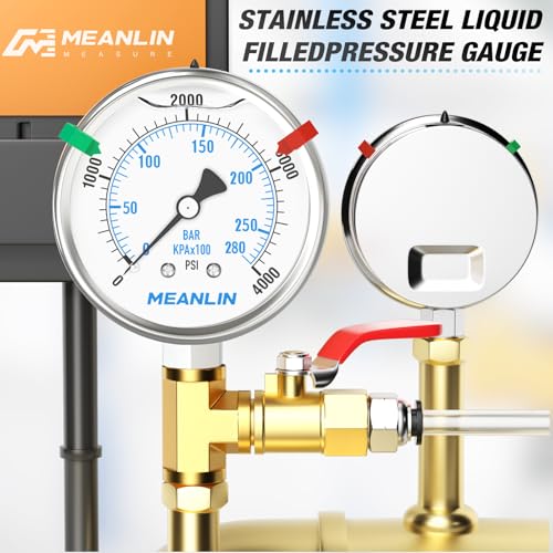0~4000Psi Stainless Steel Liquid Filled Pressure Gauge 2.5" FACE DIAL 1