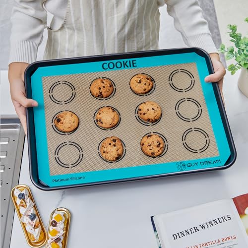 GUYDREMAT 2PCs Half Sheet Silicone Baking Mat Set for Cookie and Macaron (2 Count)
