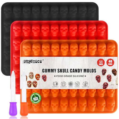 3 Pack Halloween Gummy Skull Candy Molds Silicone (150 Cavities)