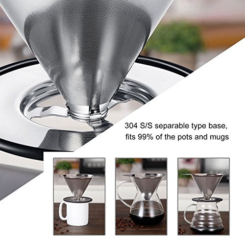 Pour Over Coffee Dripper Stainless Steel Coffee Filter Metal Cone Filter Paperless Reusable Coffee Filter Single Cup Coffee Maker 1