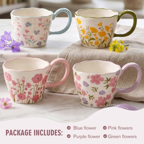 Cute Floral Coffee Mug Set of 4