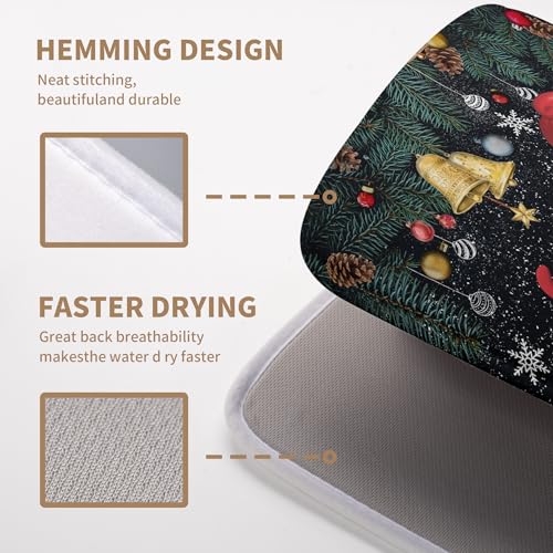 Christmas Santa Claus Dish Drying Mat Winter Drying Dish Mat for Kitchen Countertops Xmas Dish Dryer Mat Microfiber Dishes Drainer Pad Dish Drying Pad