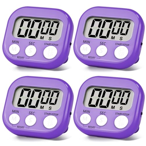 4 Pack Purple Digital Kitchen Timer Magnetic Digital Timer with Big Display Loud Ring Cooking Timers for Cooking (4 Count)