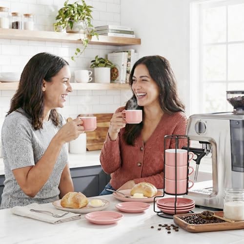 8 OZ Porcelain Stackable Cappuccino Cups and Metal Stand Set of 4 (4 Count)