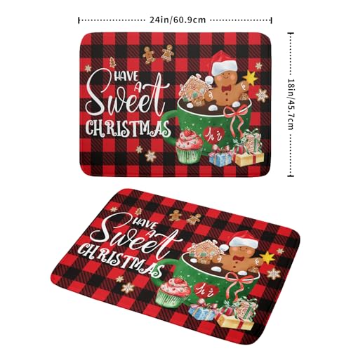 Gingerbread Man Dish Drying Mat Large 18x24inch Have A Sweet Christmas Red Black Buffalo Plaids Dish Drainer Mats Winter Hot Cocoa Cookies Fast Drying Dish Drying Pad for Kitchen Counter