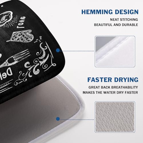 Black Coffee Bar Dish Drying Mats for Kitchen Counter 18x24 Inch