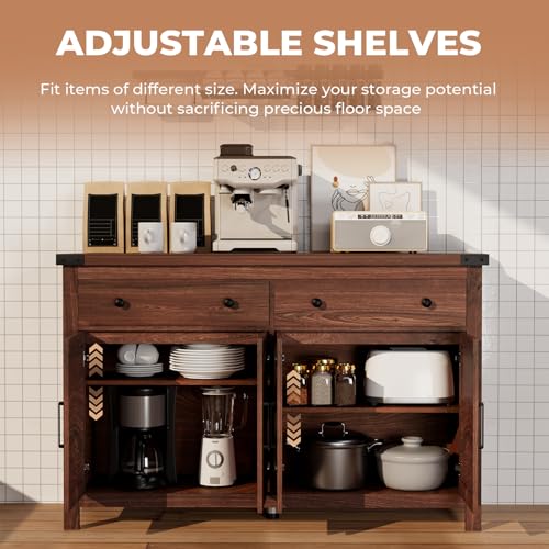 Buffet Cabinet with Storage Farmhouse with 4 Doors and 2 Drawers