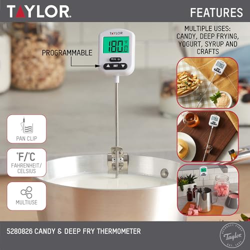Programmable Digital Candy and Deep Fry Thermometer with Green Light Alert Display