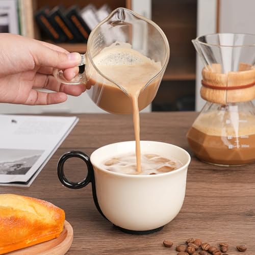 1 Pack 250ML 8.5OZ Measuring Cup Espresso Shot Glasses Double Spouts Large Coffee Cup with Handle Triple Pitcher Milk Cup Parts Clear Glass By BCnmviku