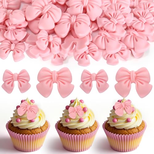 30 Pcs Pink Bow Cupcake Toppers (30 Count)