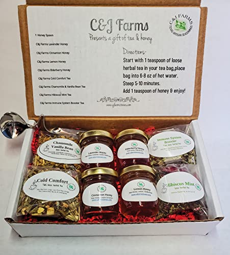 C&J Farms Texas Gourmet Artisan Seasonings A Gift of Tea and Honey Gift Set (16 Ounce)