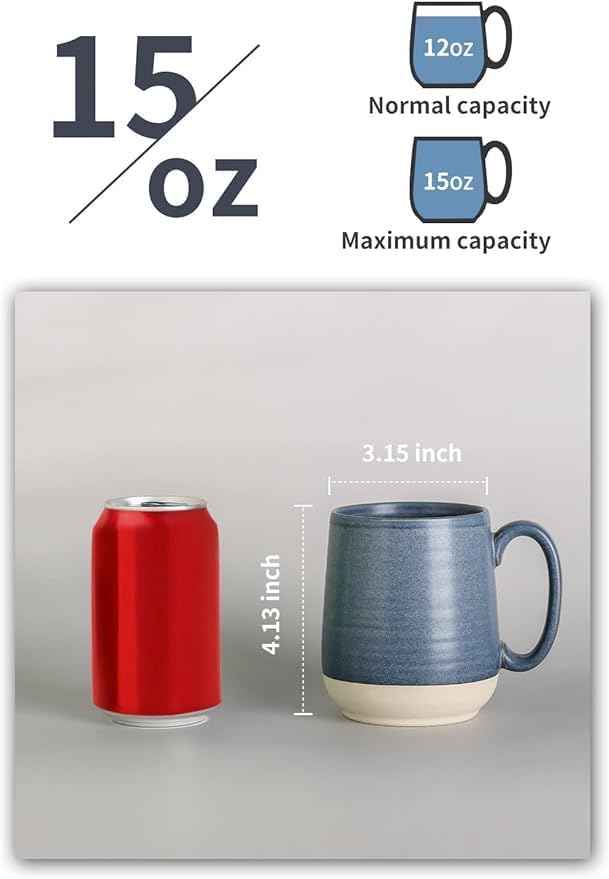 Hasense 15 Ounce Porcelain Coffee Mugs Set of 4 with Large Handle Perfect for Coffee, Tea, Milk, Chocolate and Latte, Unqiue Glaze Ceramic Coffee Cups Set for Man and Woman, Colorful