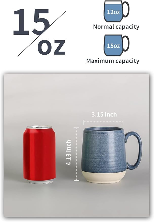 15 Ounce Porcelain Coffee Mugs Set of 4 with Large Handle Perfect for Coffee (4 Count)