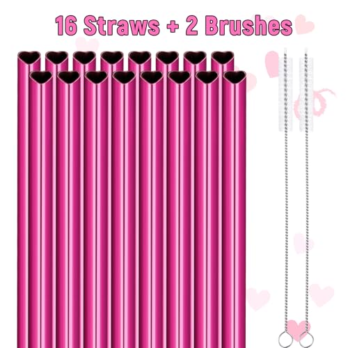 8.5” Heart Shaped Stainless Steel Straws Fit for Smoothie (16 Count)