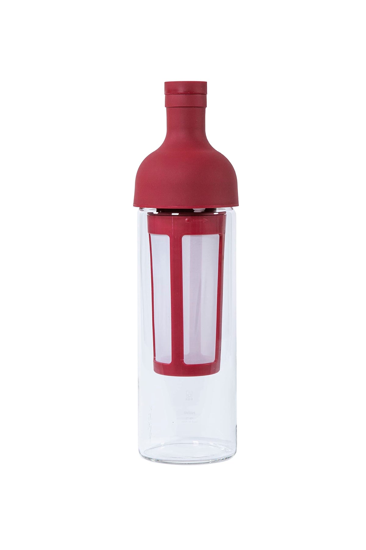 Cranberry red glass cold brew coffee bottle, 650 ml, with strainer and lid