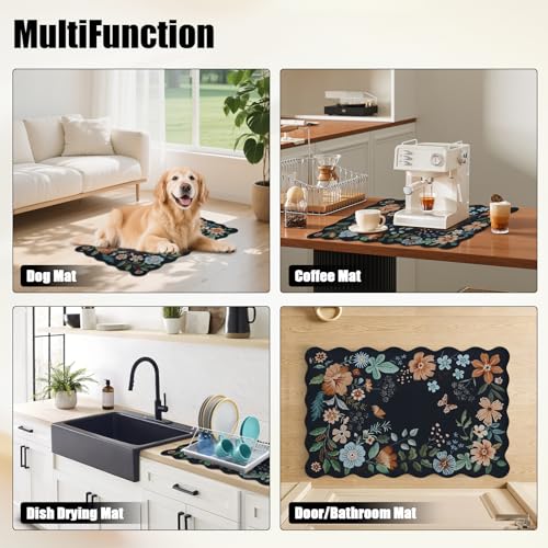 Scalloped Bohemian Coffee Bar Mat Dish Drying Mats for Kitchen Counter