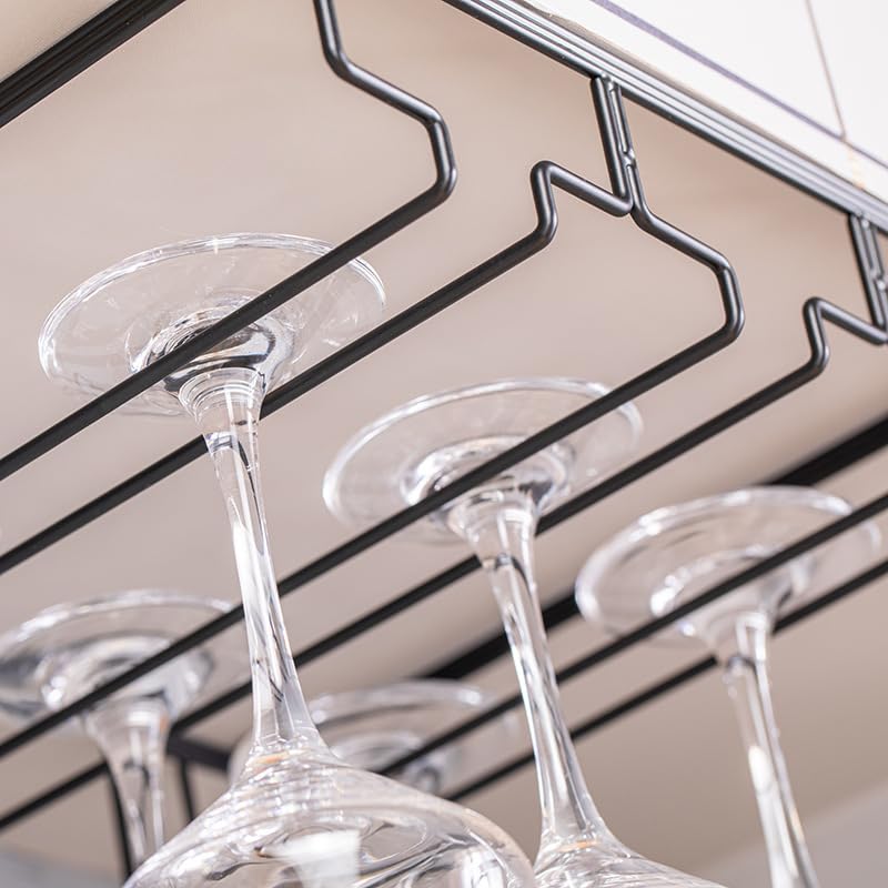 Wine Cup Holder Table Decoration Storage Hanger Metal Organizer for Bar Kitchen Stemware Rack Under Cabinet Stainless Steel Hanger Storage Shelf Black