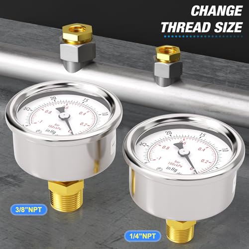 30inHG~0Psi Vacuum Gauge Stainless Steel 1