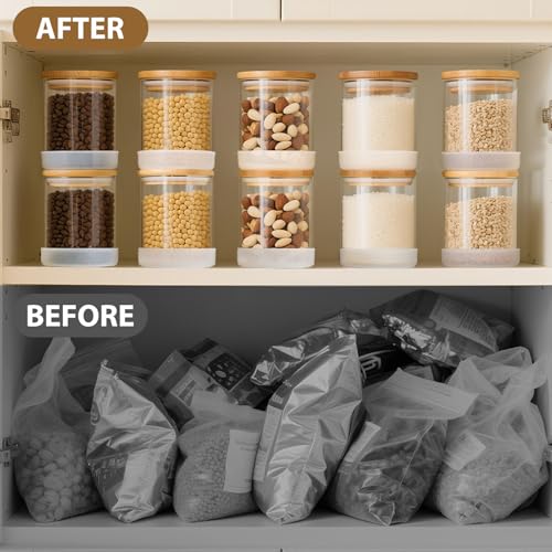 17oz Round Glass Storage Containers with Bamboo Lids (12 Count)