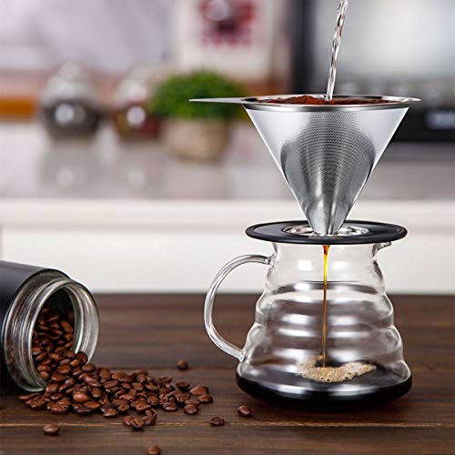 Pour Over Coffee Dripper Stainless Steel Coffee Filter Metal Cone Filter Paperless Reusable Coffee Filter Single Cup Coffee Maker 1
