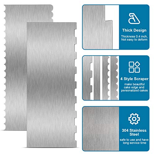 2 Pcs 9 in Double Sided Comb Stainless Steel Cake Scraper Smoother (2 Count)