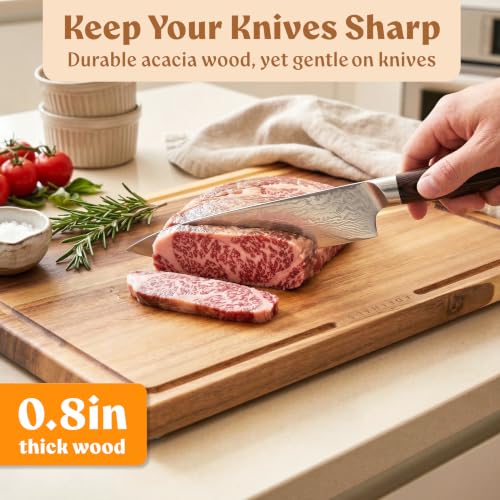 Acacia Wood Cutting Boards for Kitchen Set of 3 (3 Count)